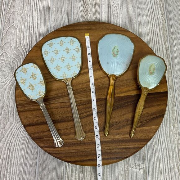 Lot of 2 Vanity Dresser Sets Matching Hand Mirror and Hair Brush Vintage 1950s B - Picture 3 of 10